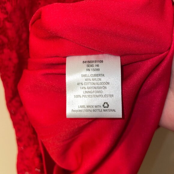 Covington Red Lace 3/4 Sleeve Petite Dress With Floral Pattern & Zipper Closure - Picture 8 of 8